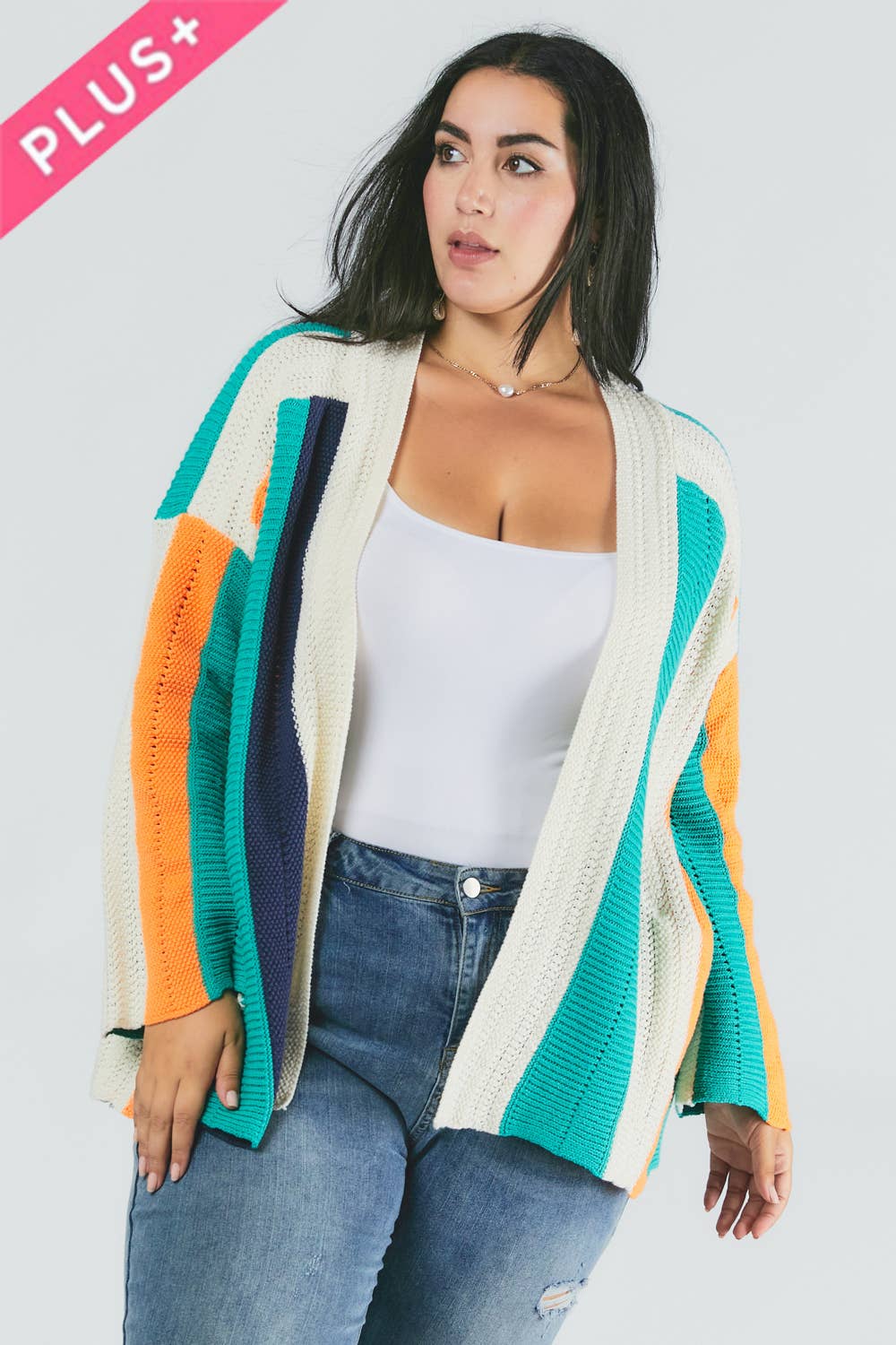 PLUS COLOR BLOCK LONG SLEEVE CARDIGAN