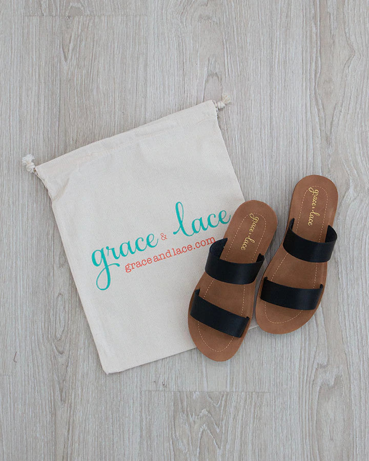 Grace and Lace Double Strap Slides - Black