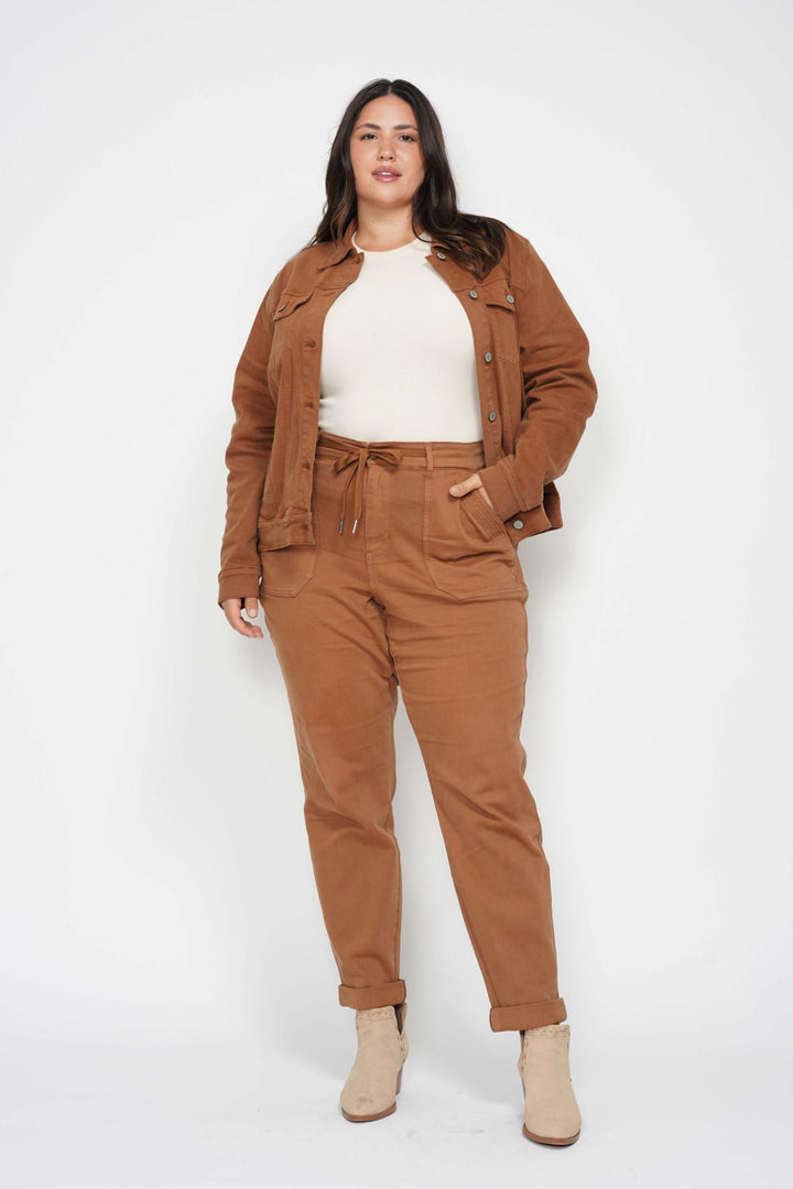 Judy Blue High Waist Garment Dyed Cuffed Jogger - Caramel - Plus Sizes