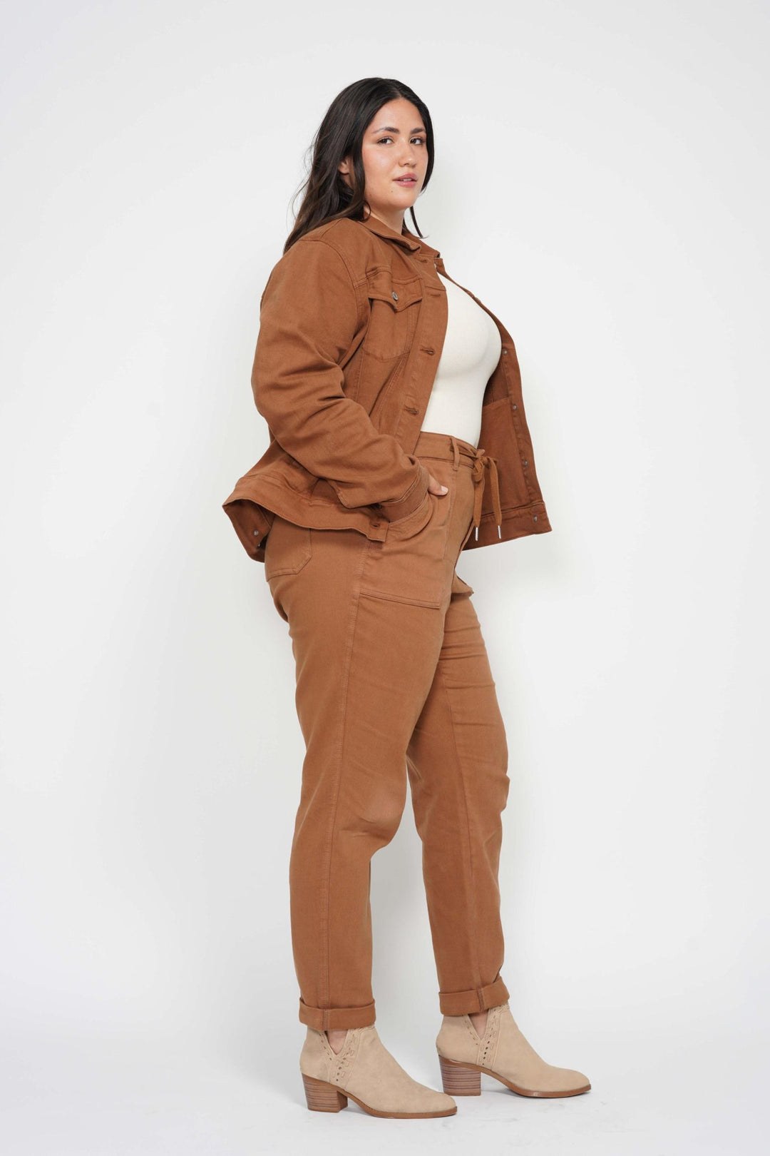 Judy Blue High Waist Garment Dyed Cuffed Jogger - Caramel - Plus Sizes