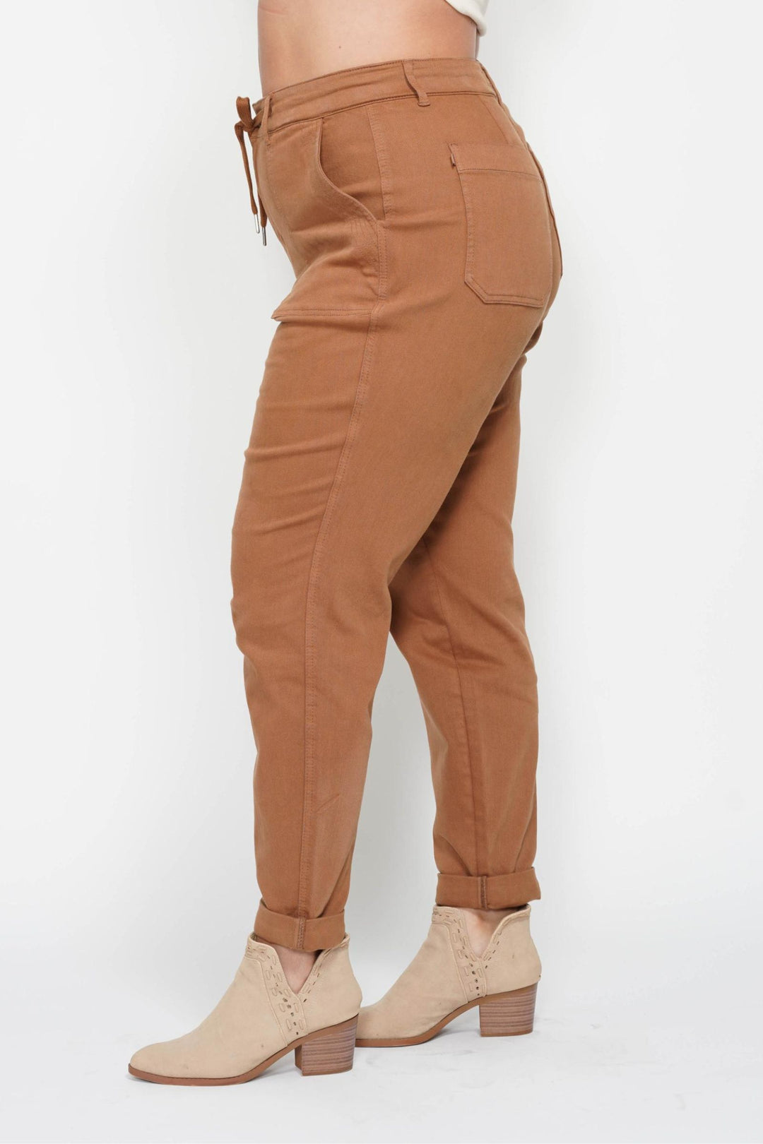 Judy Blue High Waist Garment Dyed Cuffed Jogger - Caramel - Plus Sizes