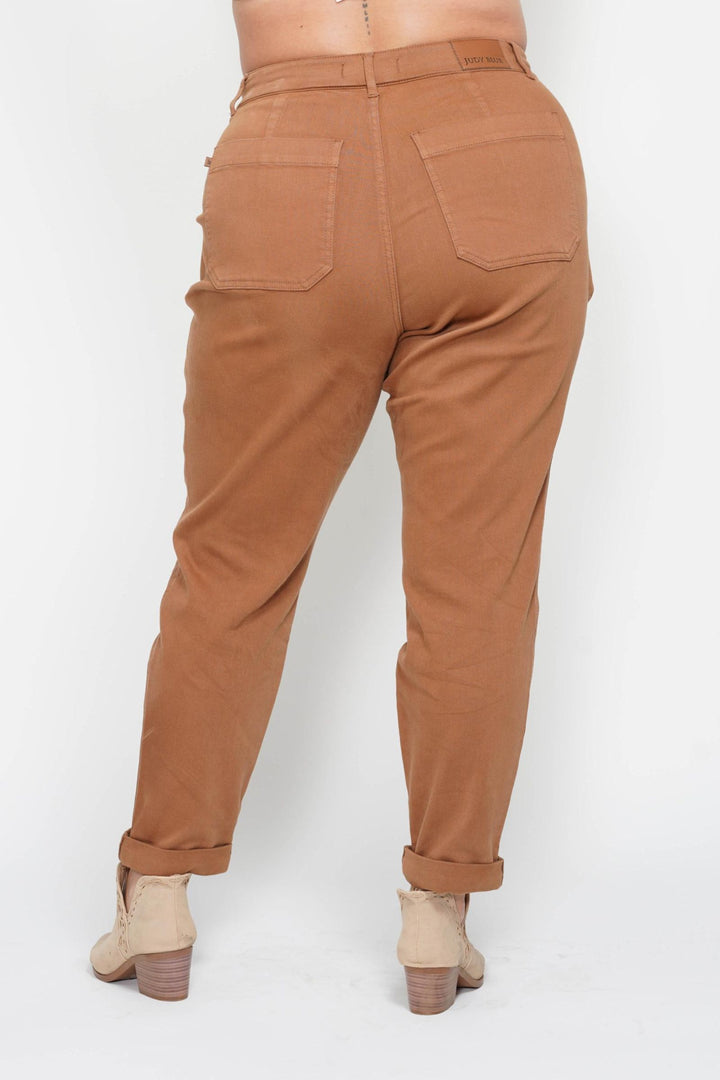 Judy Blue High Waist Garment Dyed Cuffed Jogger - Caramel - Plus Sizes