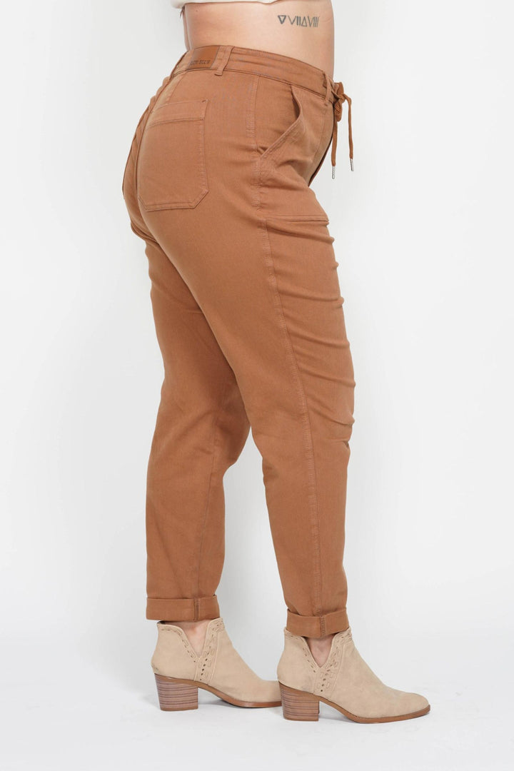Judy Blue High Waist Garment Dyed Cuffed Jogger - Caramel - Plus Sizes