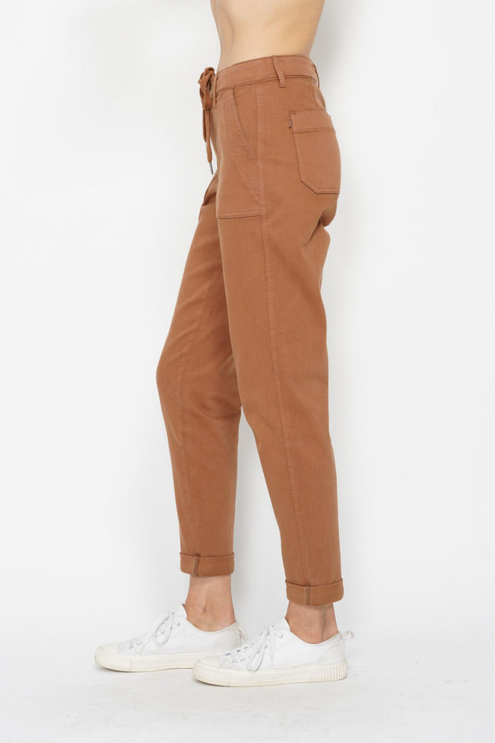 Judy Blue High Waist Garment Dyed Cuffed Jogger - Caramel