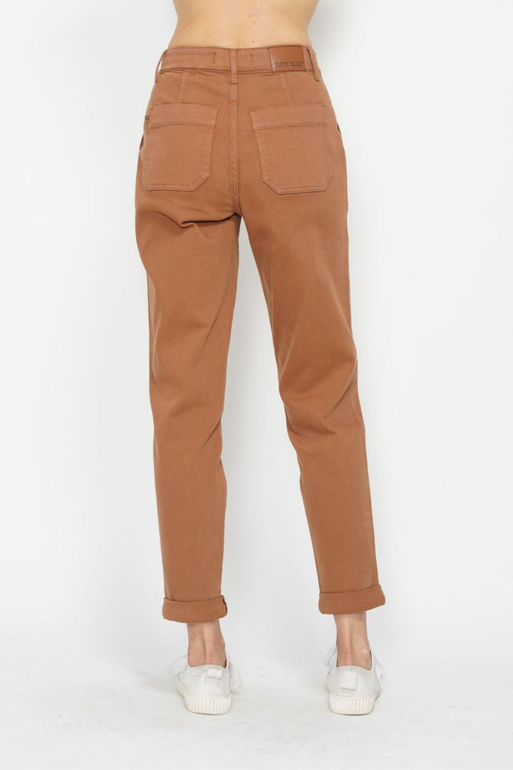 Judy Blue High Waist Garment Dyed Cuffed Jogger - Caramel