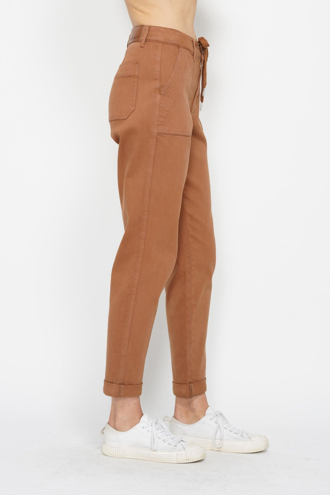 Judy Blue High Waist Garment Dyed Cuffed Jogger - Caramel