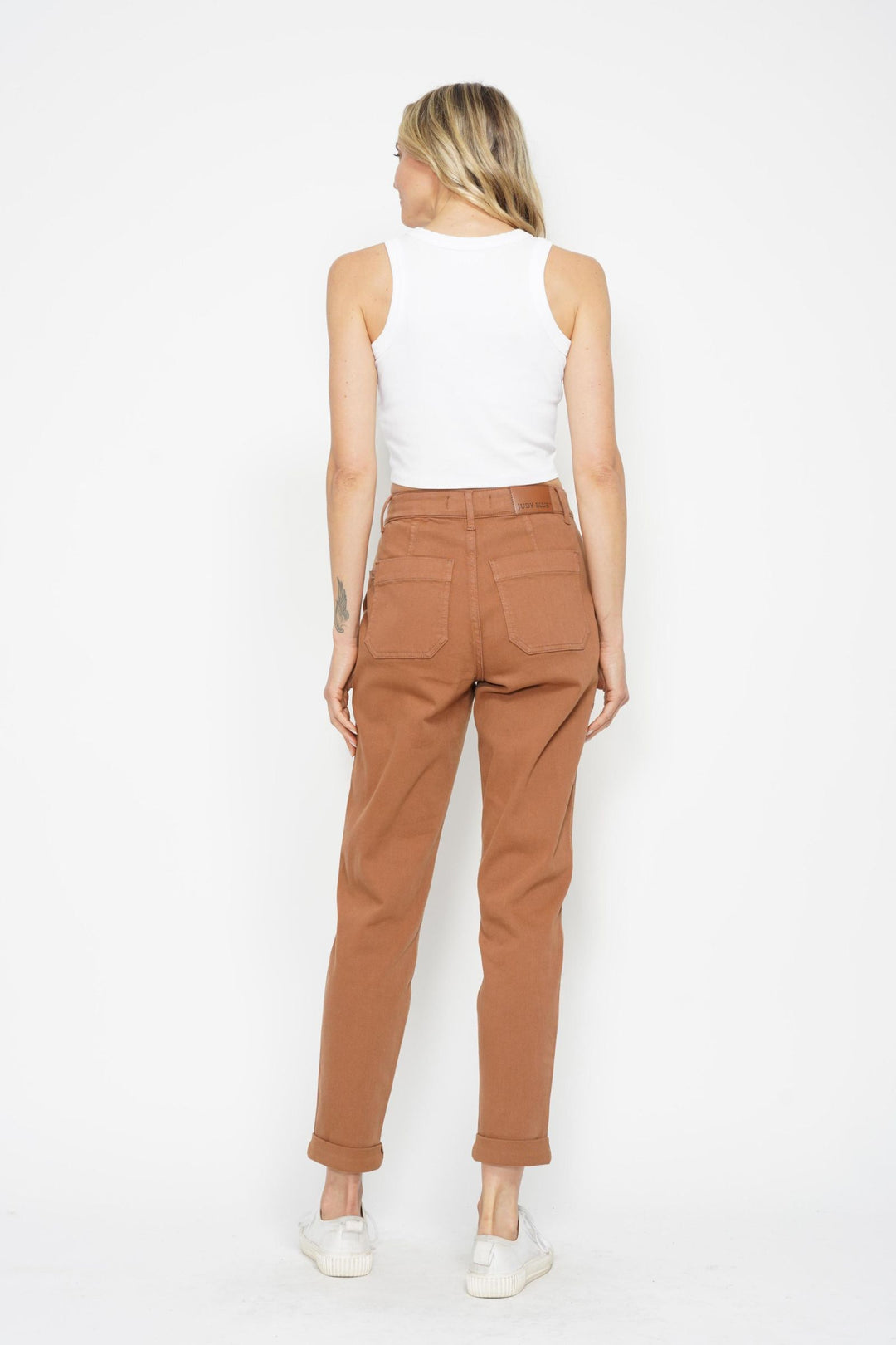 Judy Blue High Waist Garment Dyed Cuffed Jogger - Caramel