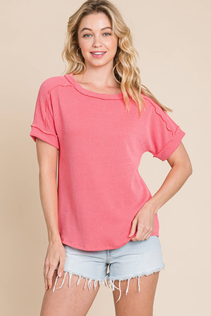 The Breezy Ribbed Knit Top - Watermelon