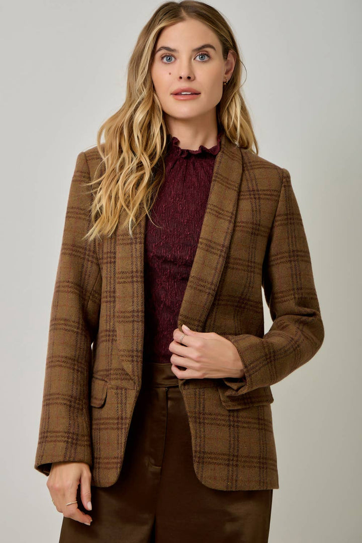 Autumn in Oxford Wool-Blend Plaid Blazer