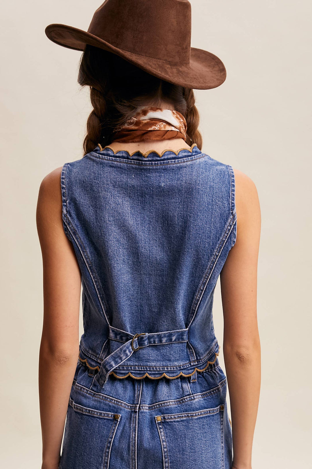 Scallop Trim Stretch Denim Vest