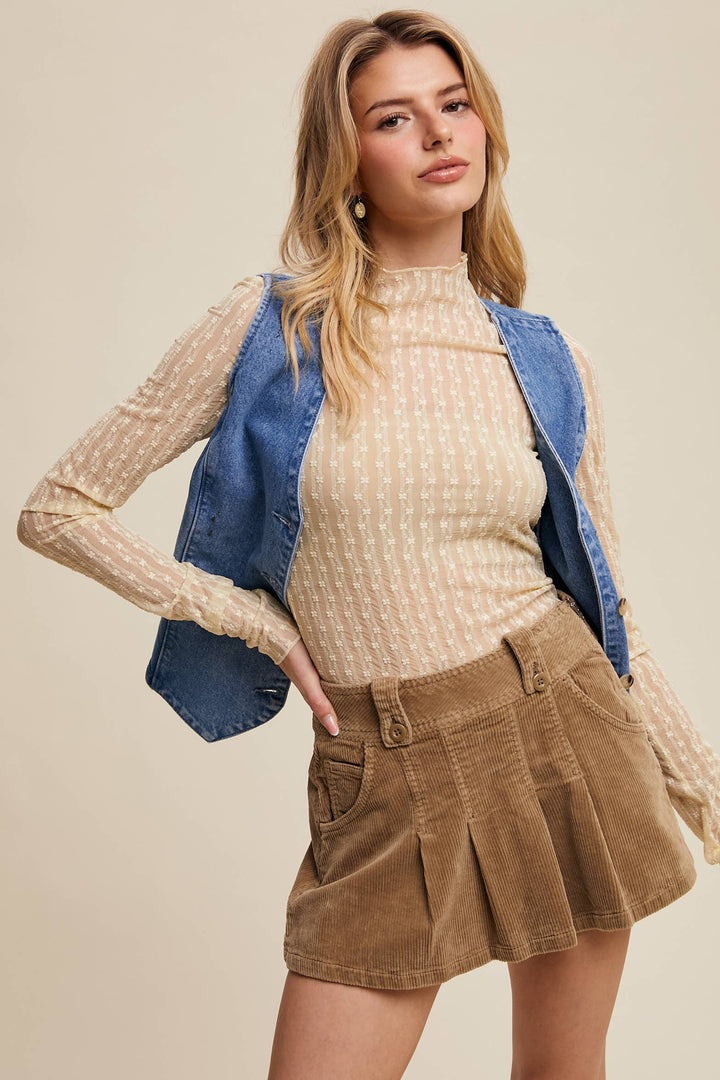 Semi Sheer Textured Lace Layering Top - Butter
