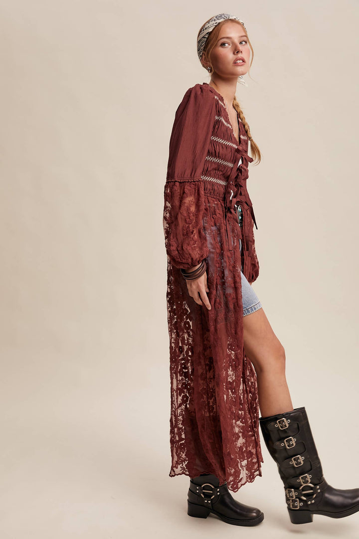 Prairie Romance Lace-Up Maxi Duster