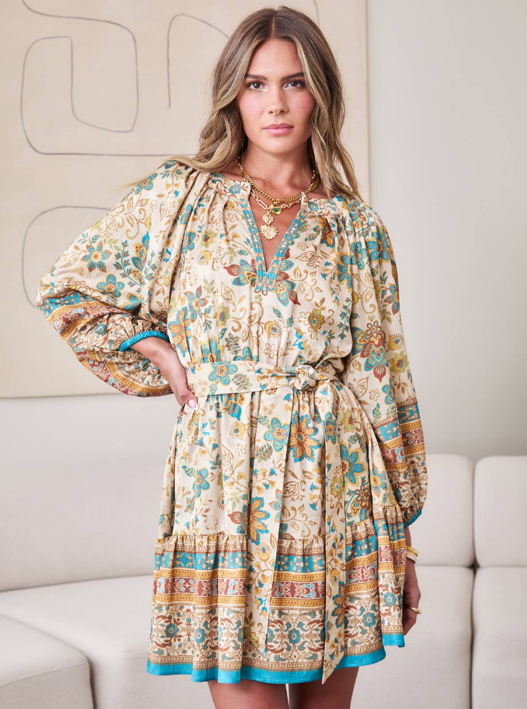Paisley Border Printed Mini Dress
