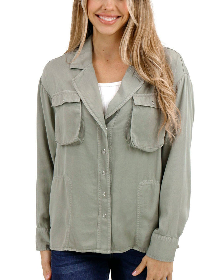 Grace and Lace Tencel™ Lyocell Utility Shirt Jacket in Sage