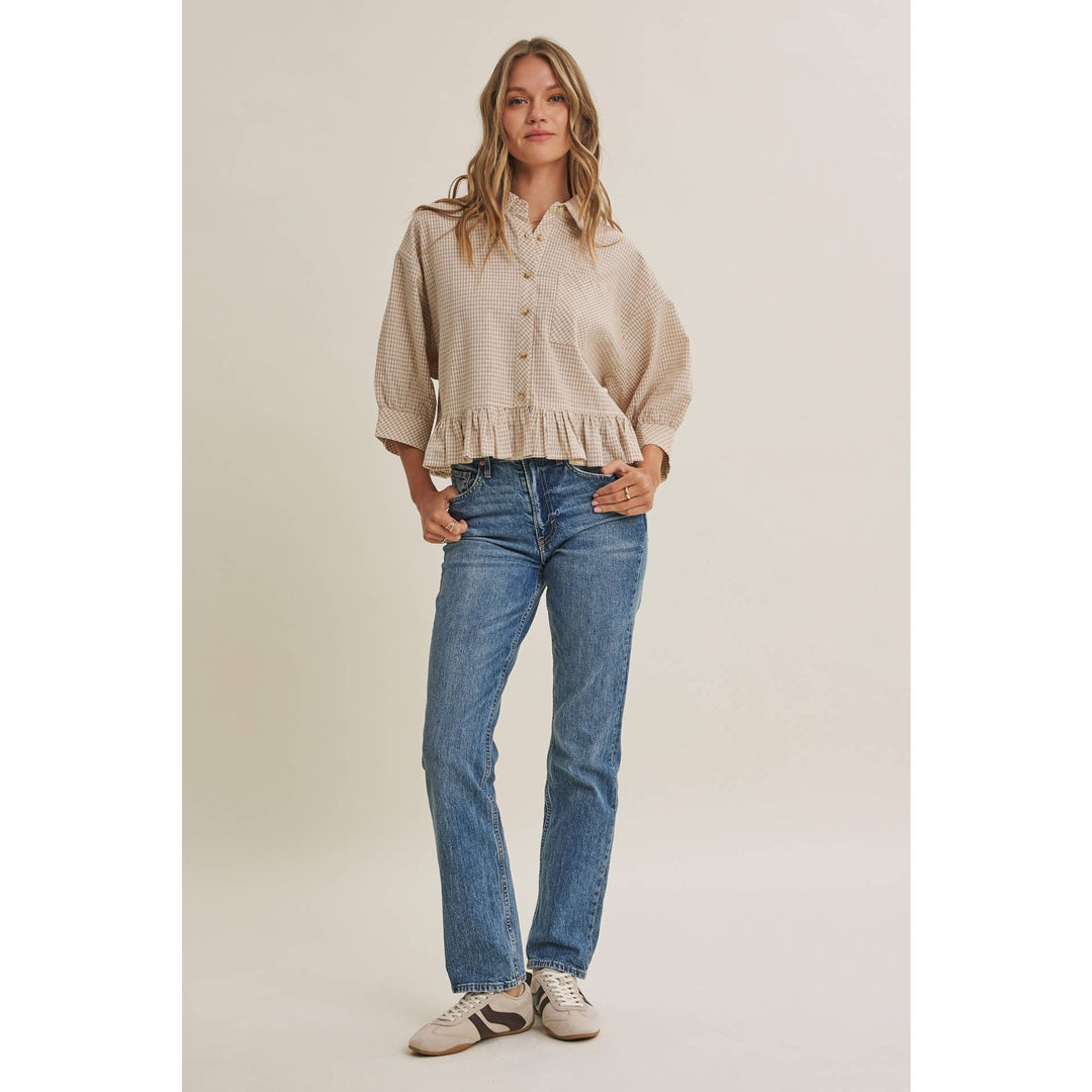 Sunday Stroll Gingham Ruffle Top - Olive