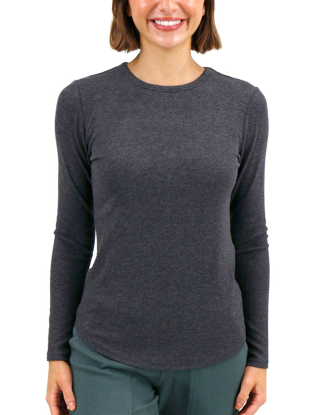 Essential Ribbed Long Sleeve Tee In Charcoal