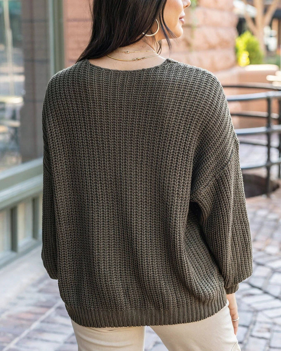 Grace and Lace Boyfriend Slouchy Knit Sweater in Olive