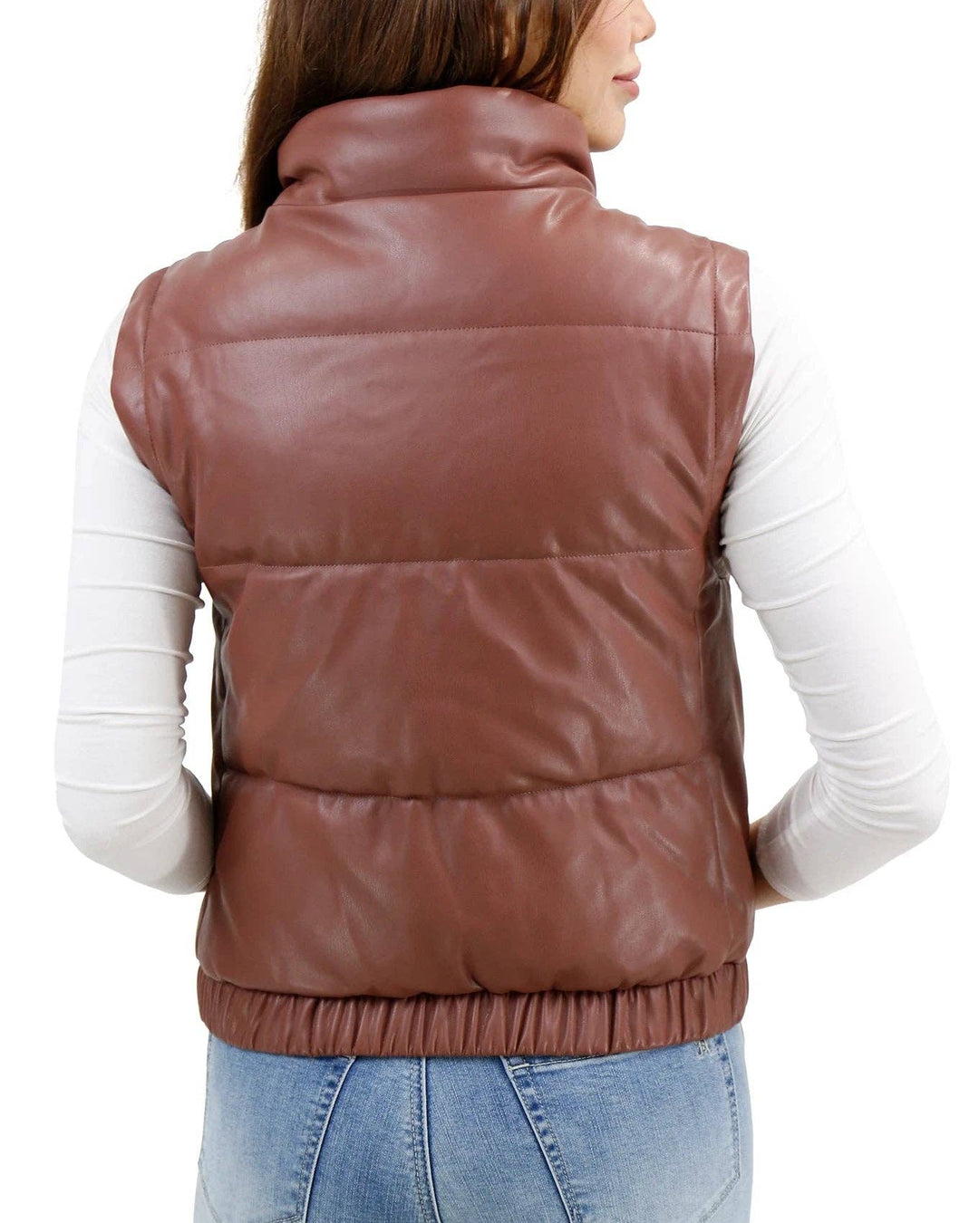 Grace and Lace Butter Faux Leather Puffer Jacket/Vest in Clay