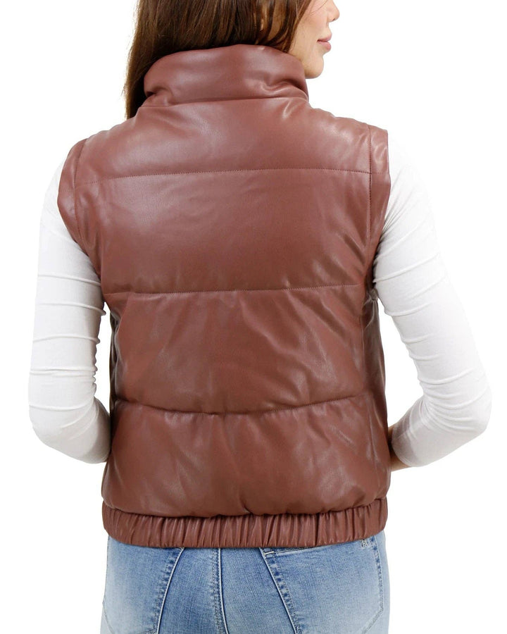 Grace and Lace Butter Faux Leather Puffer Jacket/Vest in Clay