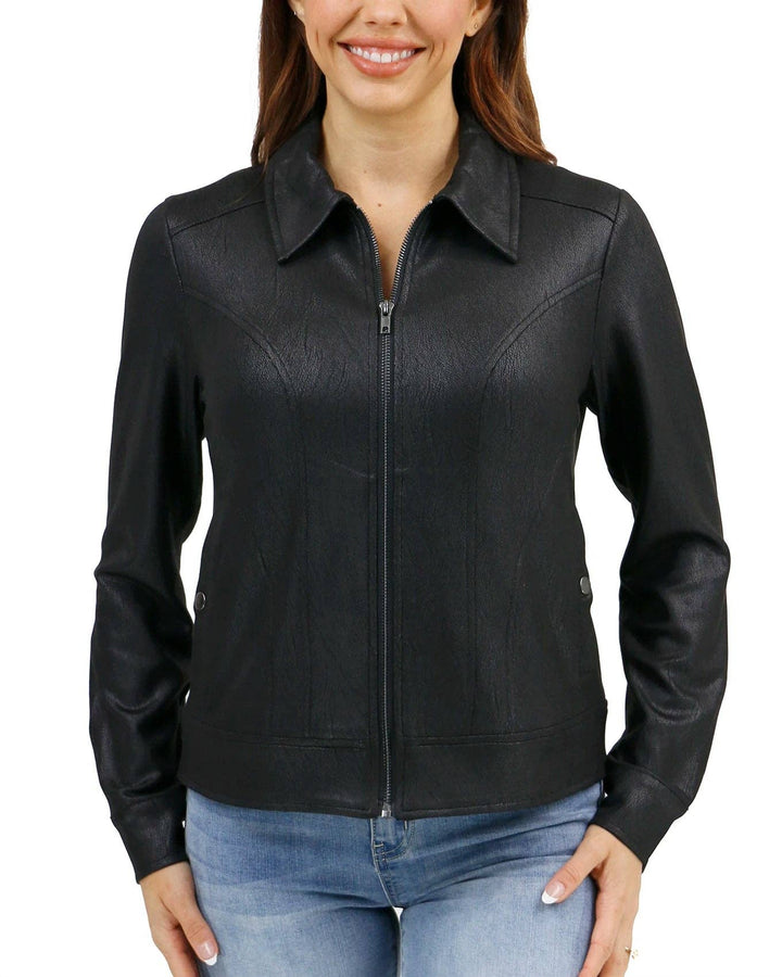 Lightweight Faux Leather Jacket in Black