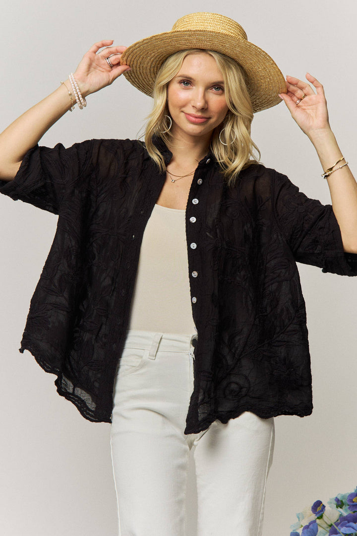Wildflower Wanderer Mocha Button-Down Blouse