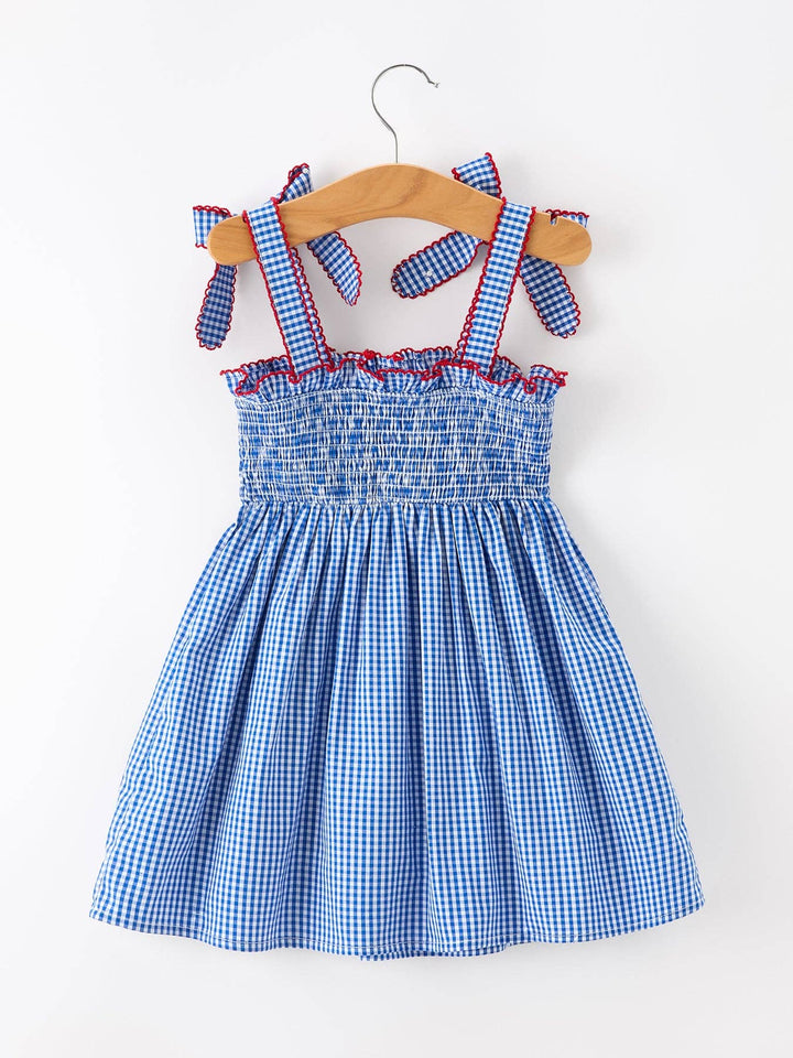 4th of July Plaid Twirl Dress Bow Smocked - Girls & Toddler