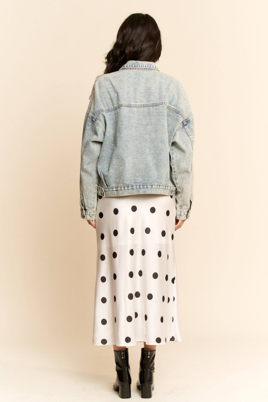 OVERSIZED BUTTON DOWN DENIM JACKET WITH FLARE