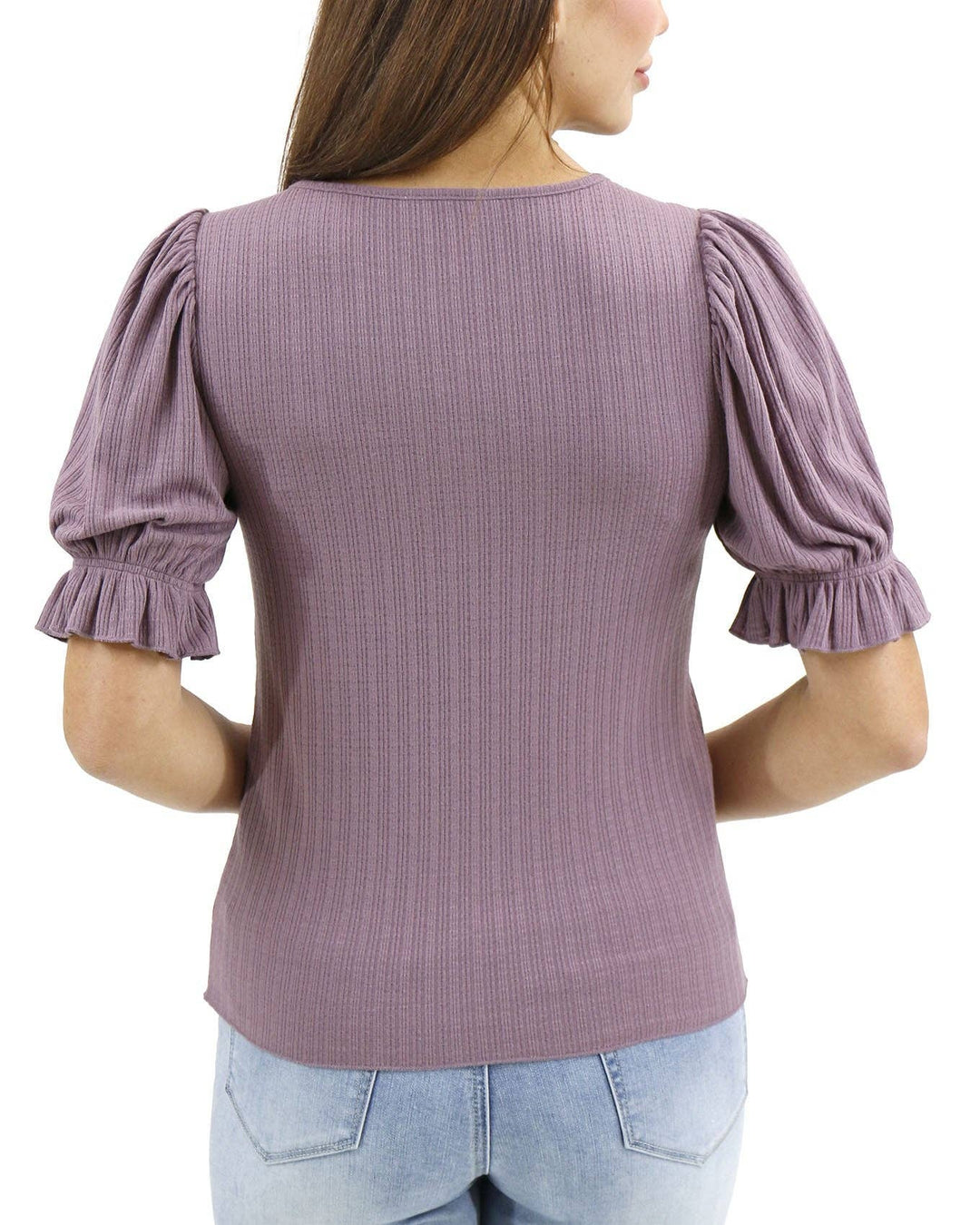Grace and Lace Scoop Neck Puff Sleeve Top In Mystic Purple