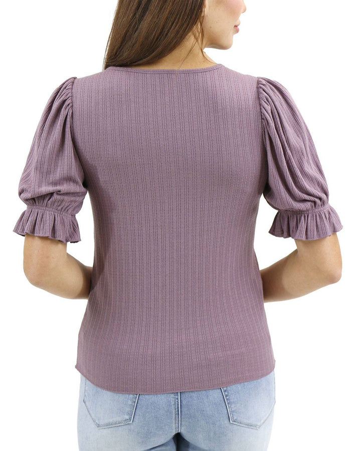 Grace and Lace Scoop Neck Puff Sleeve Top In Mystic Purple