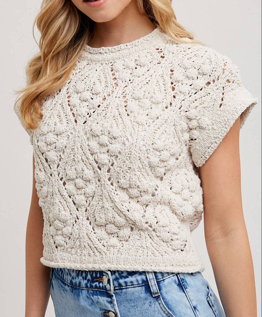 Chunky Knit Sweater Short Sleeve - Natural