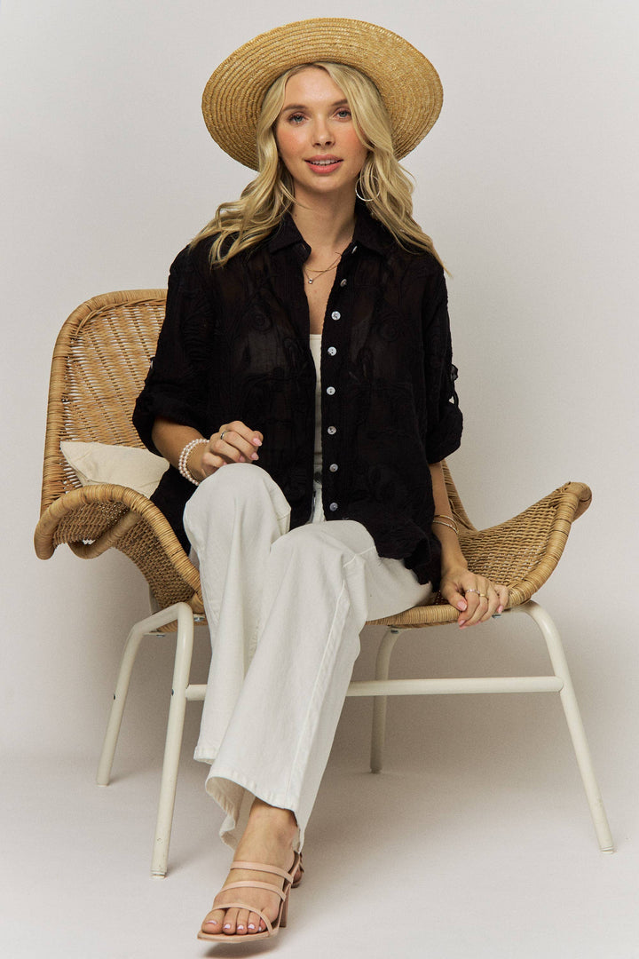 Wildflower Wanderer Mocha Button-Down Blouse