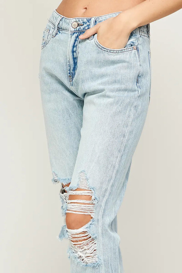 I&M Jeans -  High Rise Boyfriend Jeans - Super Light Wash