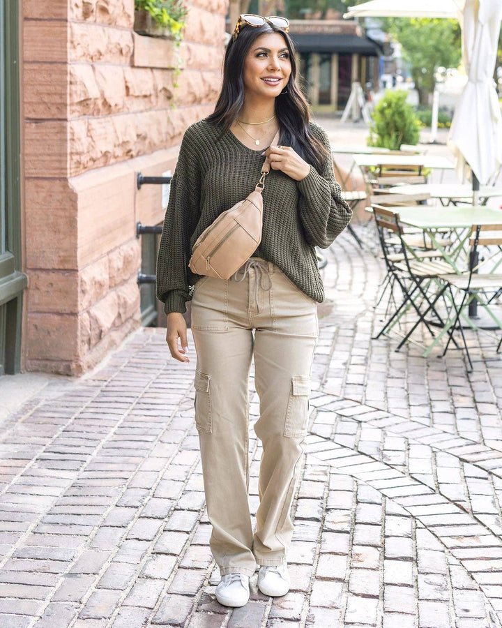 Grace and Lace Boyfriend Slouchy Knit Sweater in Olive