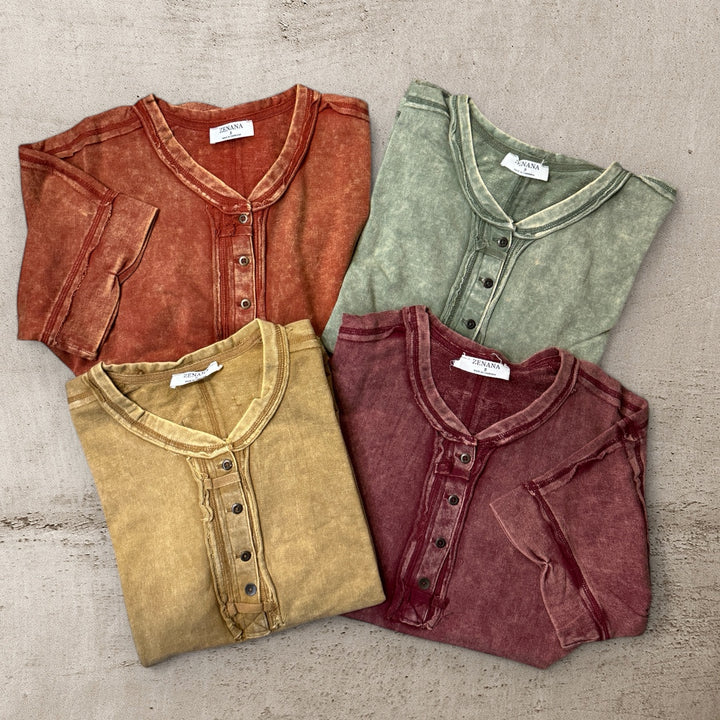 Weekend Vibes Washed Raw Edge Top