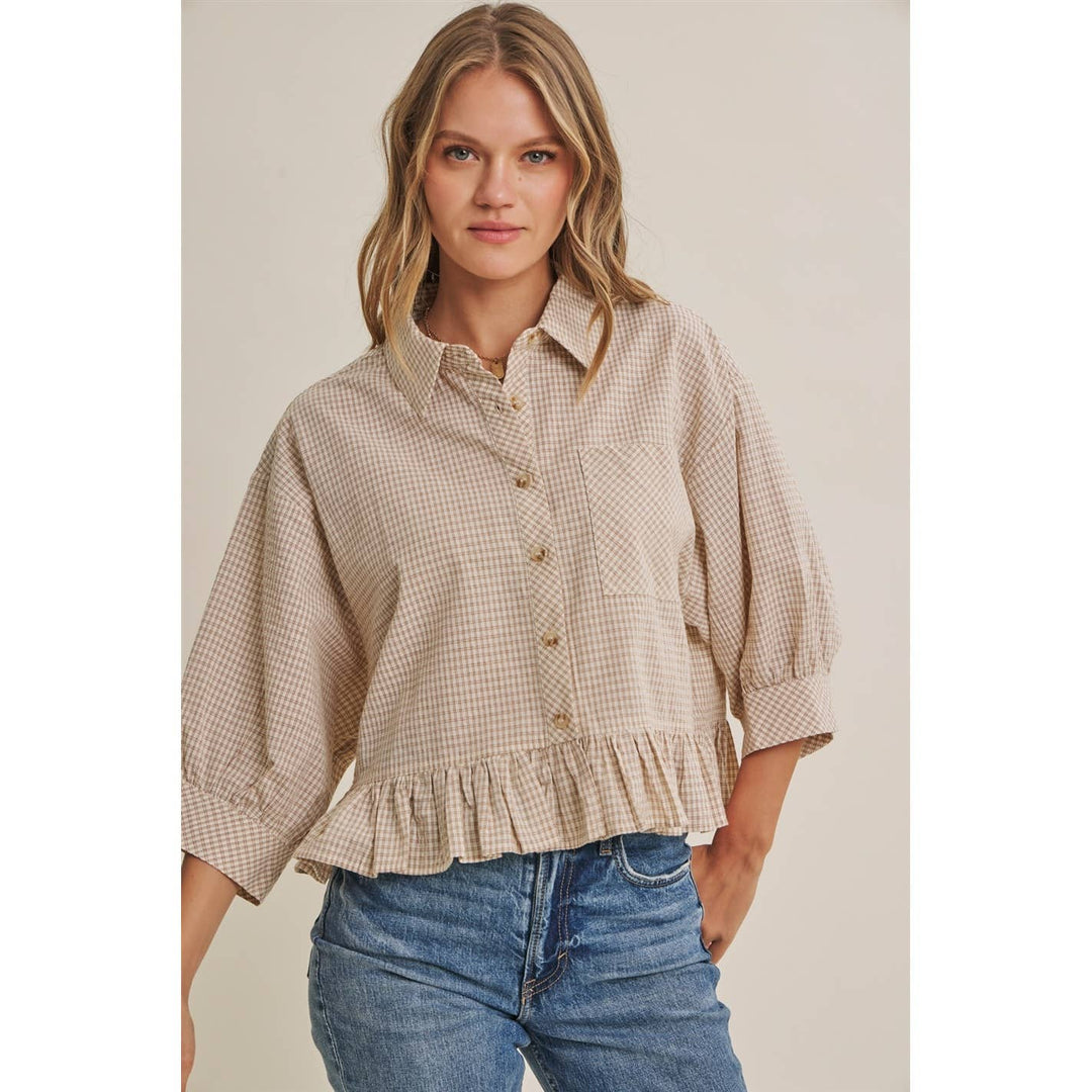 Sunday Stroll Gingham Ruffle Top - Olive
