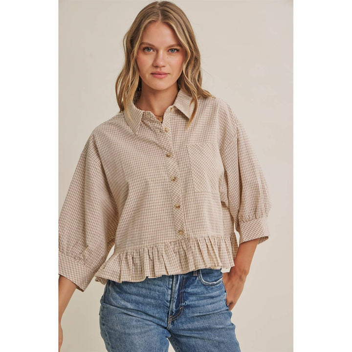 Sunday Stroll Gingham Ruffle Top - Olive