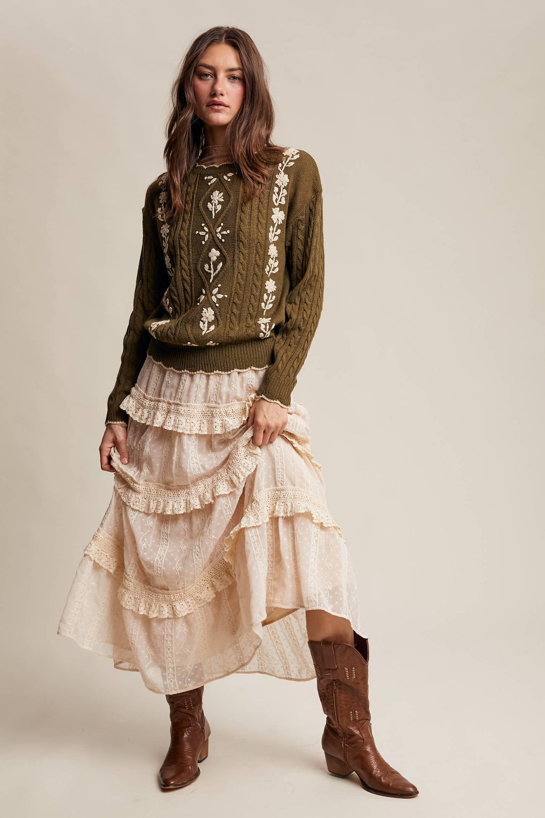 Autumn Garden Cable Knit Sweater in Terracotta