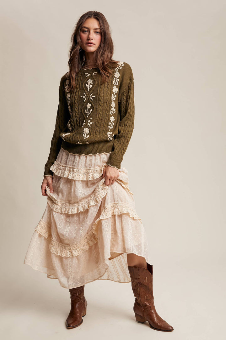 Autumn Garden Cable Knit Sweater in Terracotta