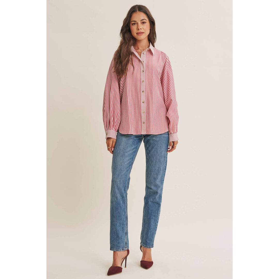 Between the Lines Button-Up - Brick Red