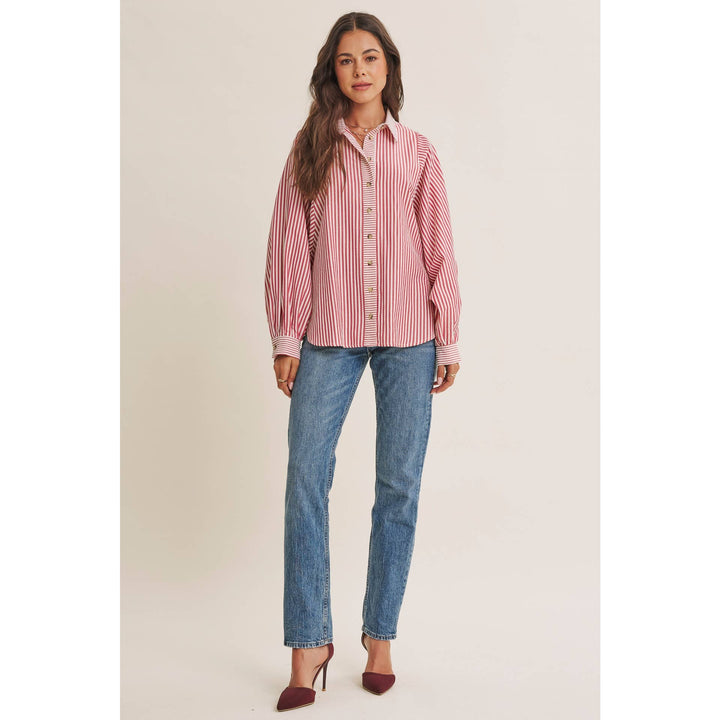 Between the Lines Button-Up - Brick Red