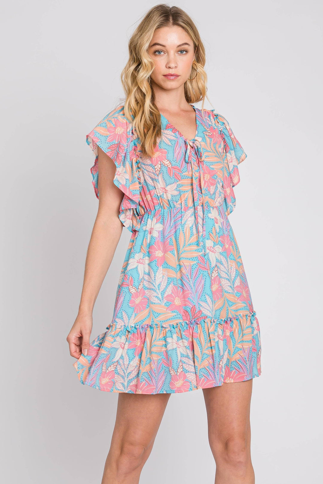 Ruffle Sleeve Floral Mini Dress