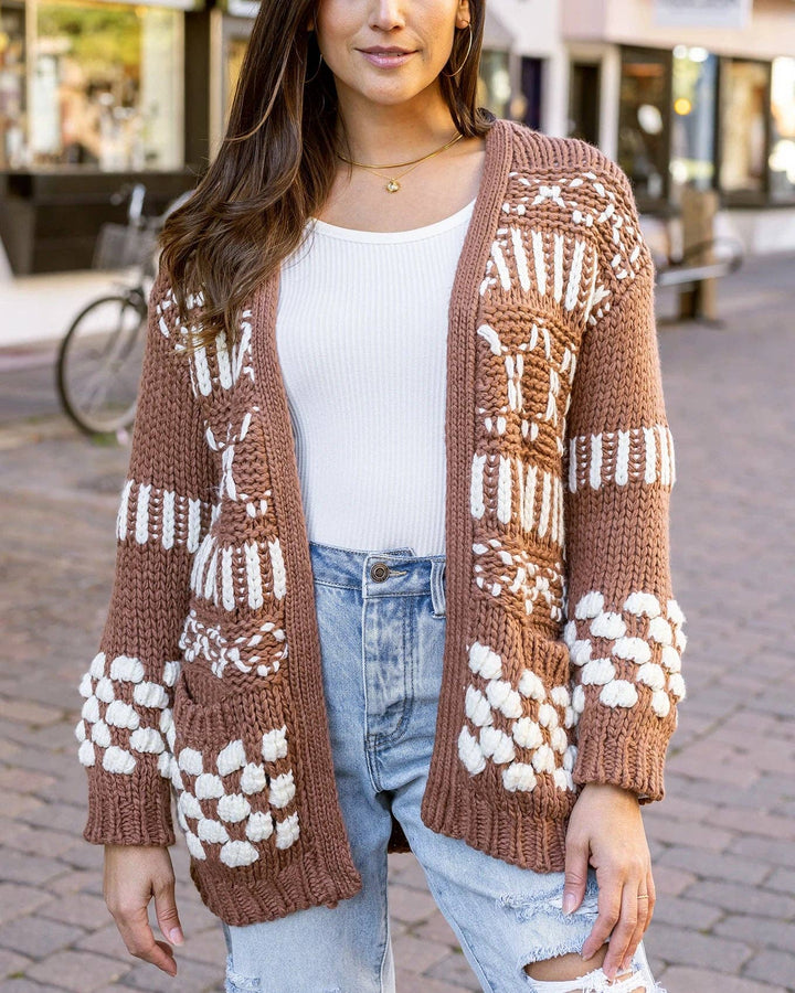 Bobble Knit Chunky Cardigan in Gingersnap