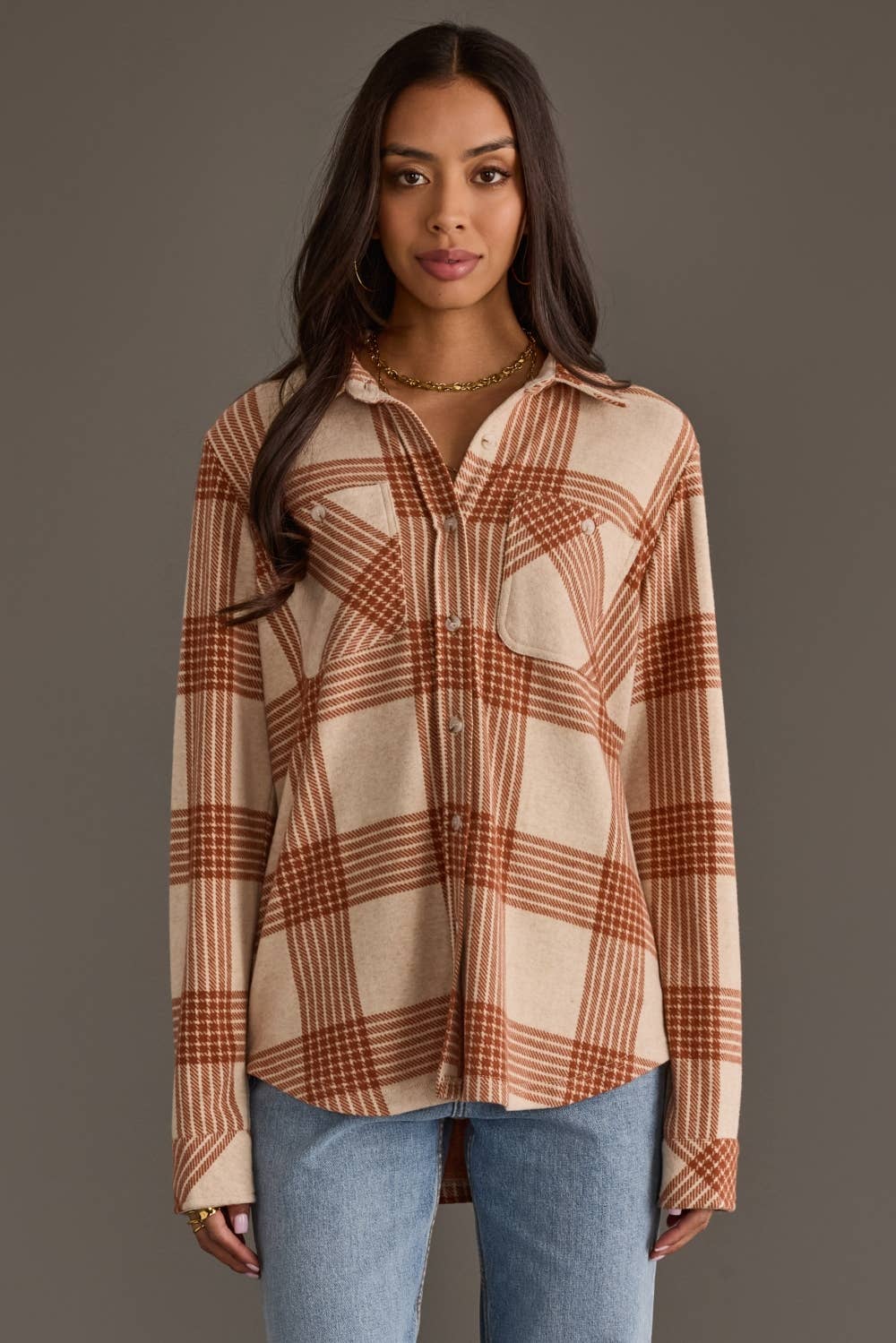 Plaid Weekend Button Up - Rust/Cream