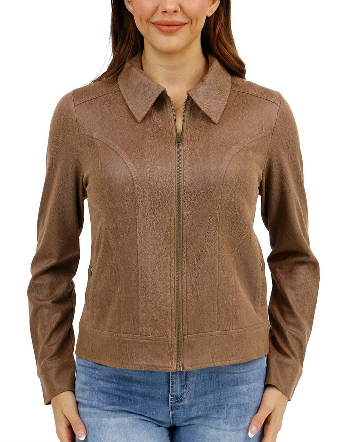 Lightweight Faux Leather Jacket in Café