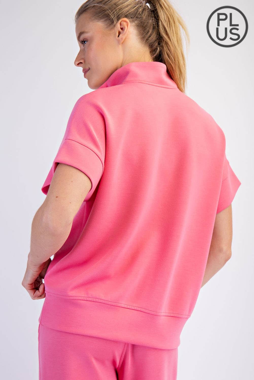RAE MODE PLUS SIZE MODAL SCUBA QUARTER ZIP SHORT SLEEVE TOP