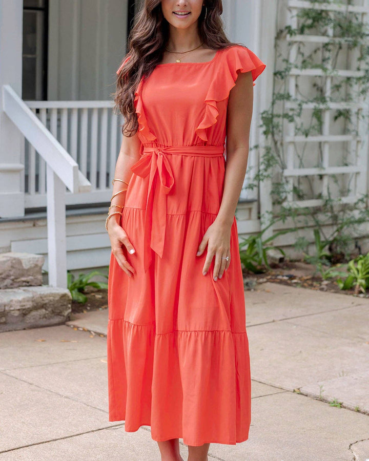 Grace and Lace Ruffle Summer Dress in Papaya