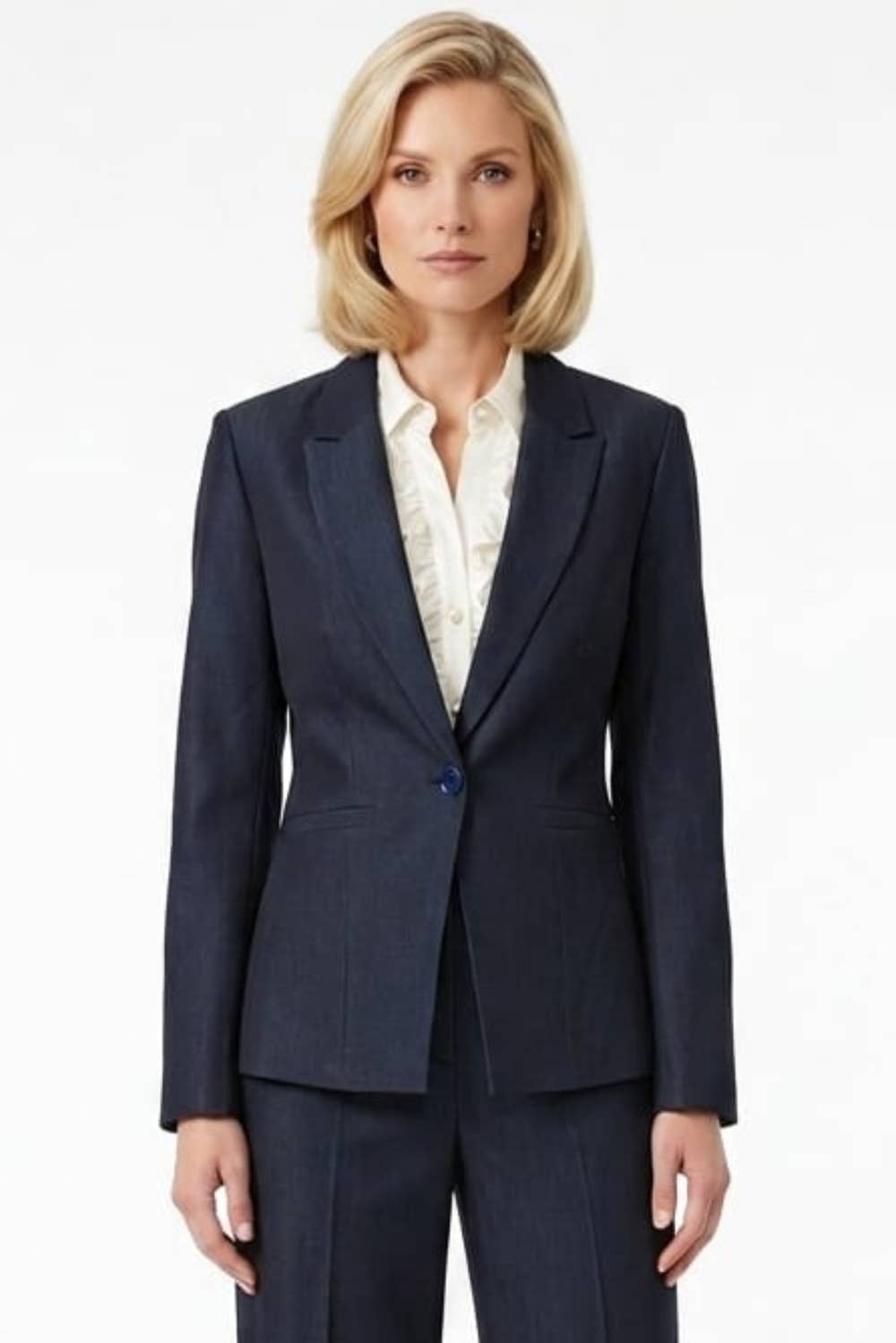 Zac & Rachel Notched Lapel Single Button Blazer - Dark Wash