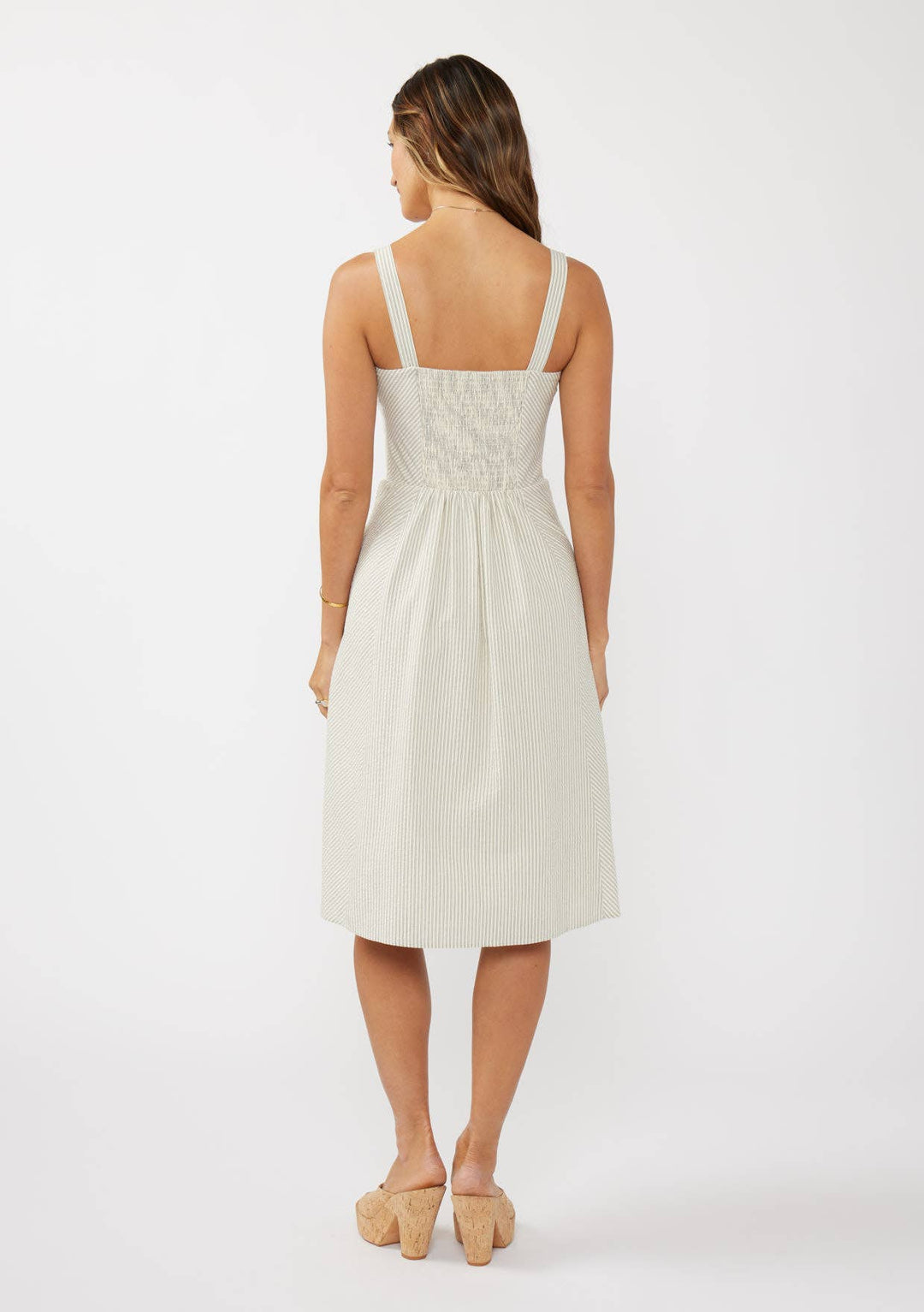 Round Neck Button-Down Corset Midi Dress
