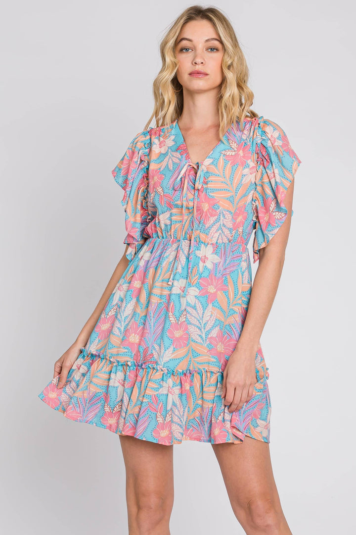 Ruffle Sleeve Floral Mini Dress