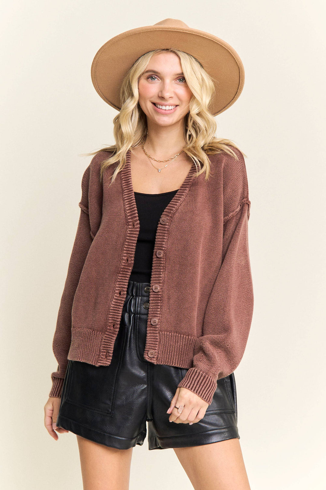 Knit Happens Button-Up Cardigan - Brown